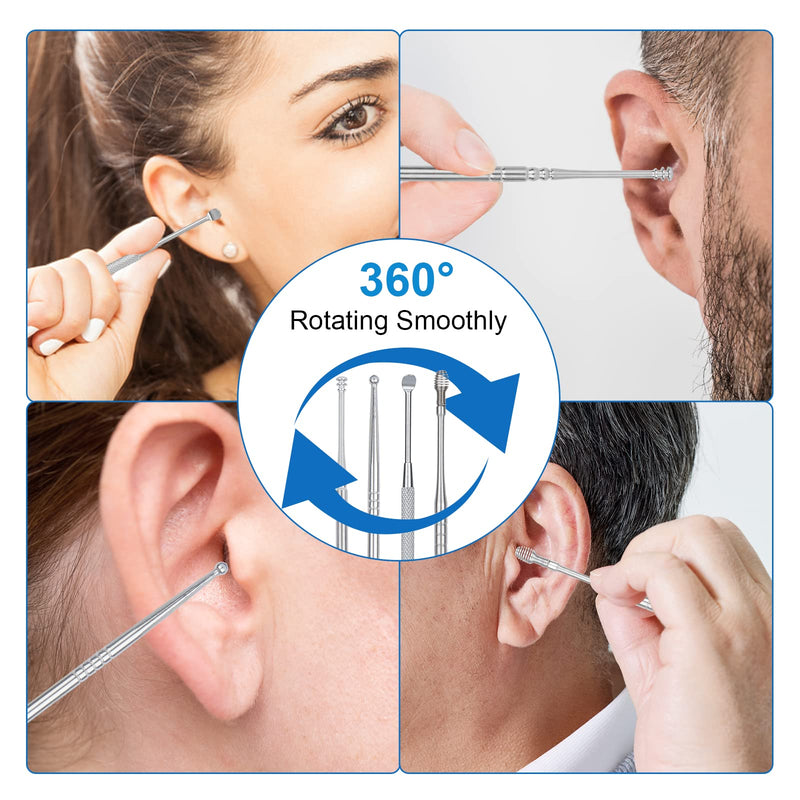 [Australia] - CYSNATU Ear Wax Removal Kit, Ear Pick, Ear Cleaning Tool Set Stainless Steel 6 in 1 Ear Spoon Curette (with Cleaning Brush and Storage Box, Silver) 