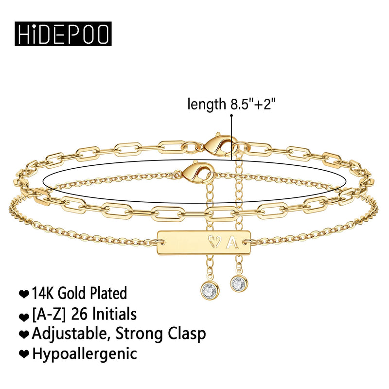 [Australia] - Ankle Bracelets for Women Initial Anklet, 14K Gold Plated Handmade Layered Paperclip Chain Bar Heart Anklet Letter Initial Ankle Bracelet for Women Gold Summer Beach Foot Anklets for Teens Girls A 