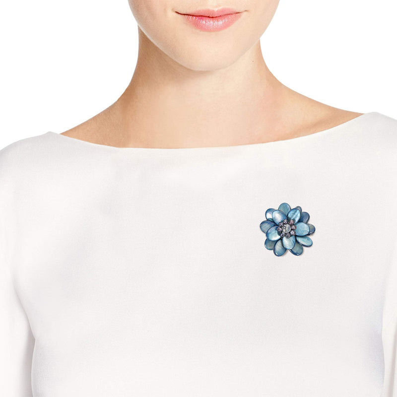 [Australia] - AeraVida Blue Mother of Pearl and Cultured Freshwater Pearl Sweet Azalea Floral Pin or Brooch 