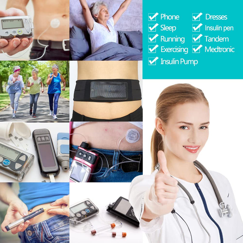 [Australia] - Adults Diabetic Pump Holder Belt See Through Mesh Pouch Medical Waist Band Accessories for T1D Diabetes Device Receiver Continuous Glucose Monitor Pumps CGM Epipen Supplies Women Men Black Large(Pack of 1) 