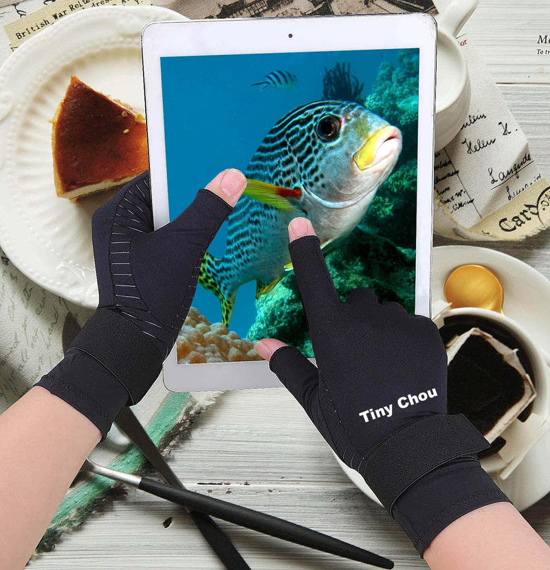 [Australia] - 2 Pairs Pack Copper Arthritis Compression Gloves for Women Men, Arthritis Gloves for Relieving Carpal Tunnel Aches, Rheumatoid Pains, Joint Swelling with Adjustable Wrist Band Strap Fingerless (Large/X-Large (2 Pairs)) Large/X-Large (2 Pairs) 