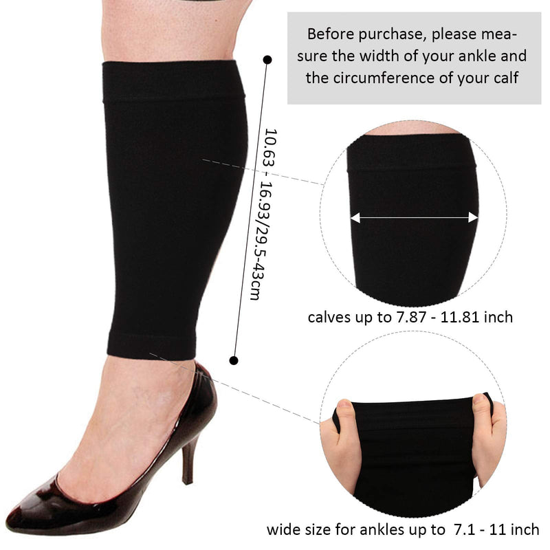 [Australia] - 3 Pairs 20 Inches L Wide Plus Size Calf Compression Socks for Circulation Compression Long Legs Sleeves 20 - 30 mmHg Calf Muscle Compression Sleeve for Women Men 