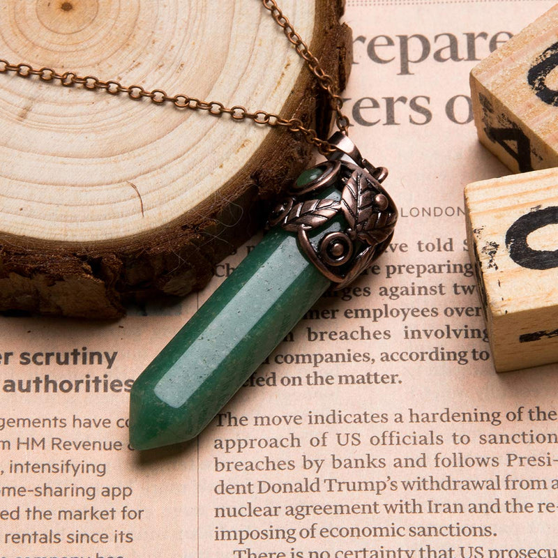 [Australia] - Bivei Retro Antique Brass Chakra Necklace Hexagonal Prism Gemstone Quartz Crystal Stone Healing Pendant Green Aventurine 