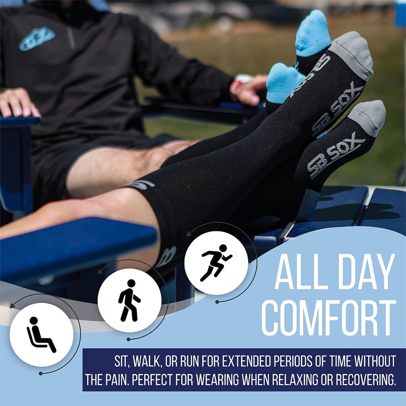 [Australia] - SB SOX Compression Socks (20-30mmHg) for Men & Women – Best Compression Socks for All Day Wear, Better Blood Flow, Swelling! Large Black/Gray 