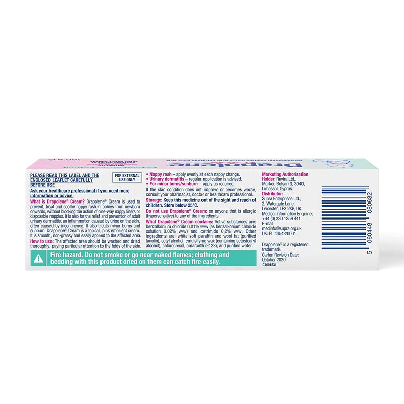 [Australia] - 2 x Drapolene® Cream 100g Tube | Prevents and Treats Nappy Rash | Soothes and Protects Baby's Bottom from Newborn Onwards 