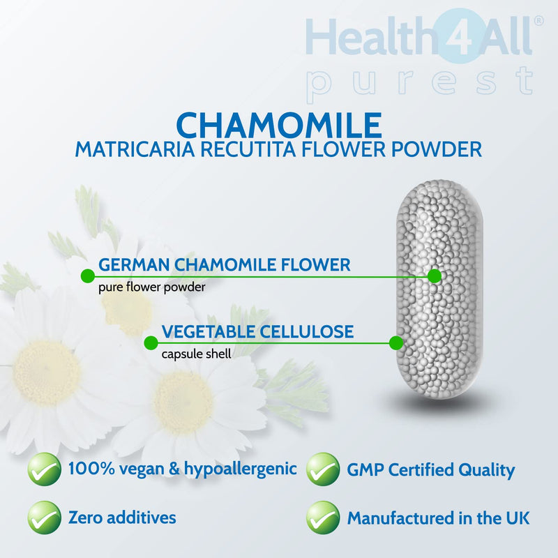 [Australia] - Chamomile 375mg 60 Capsules (V) .(not Tablets) Purest- no additives, Vegan Capsules for Anxiety, Stress, Sleep and Digestive Health. Made in The UK by Health4All 60 Count (Pack of 1) 
