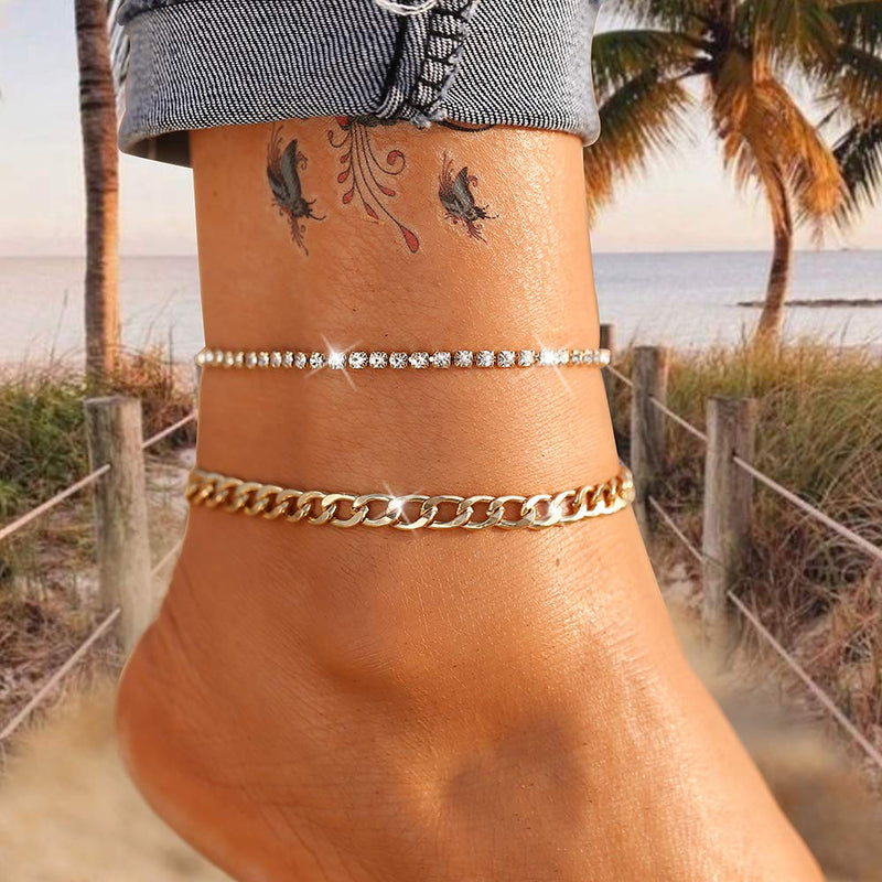 [Australia] - Gold Ankle Bracelets for Women, Girls Boho Anklet Bracelet Set, Silver Butterfly Foot Chains, Womens Adjustable Cute Anklets Style 1_satellite chain 