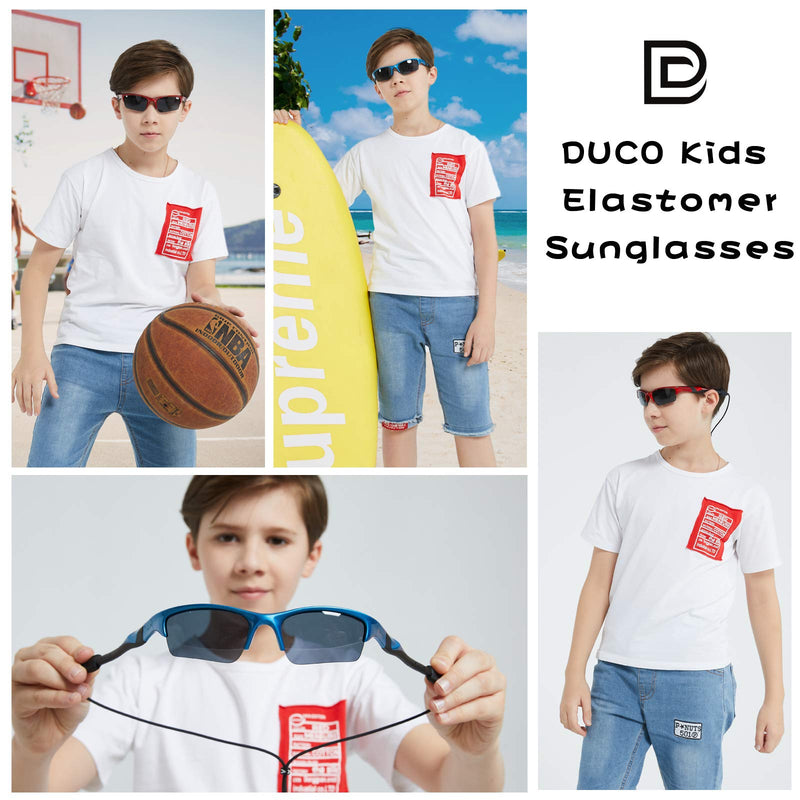 [Australia] - DUCO Kids Sunglasses Boys Sports Sunglasses Youth Polarized Baseball Sunglasses For Boys And Girls Age 3-10 K014 Blue Frame Black Arms 