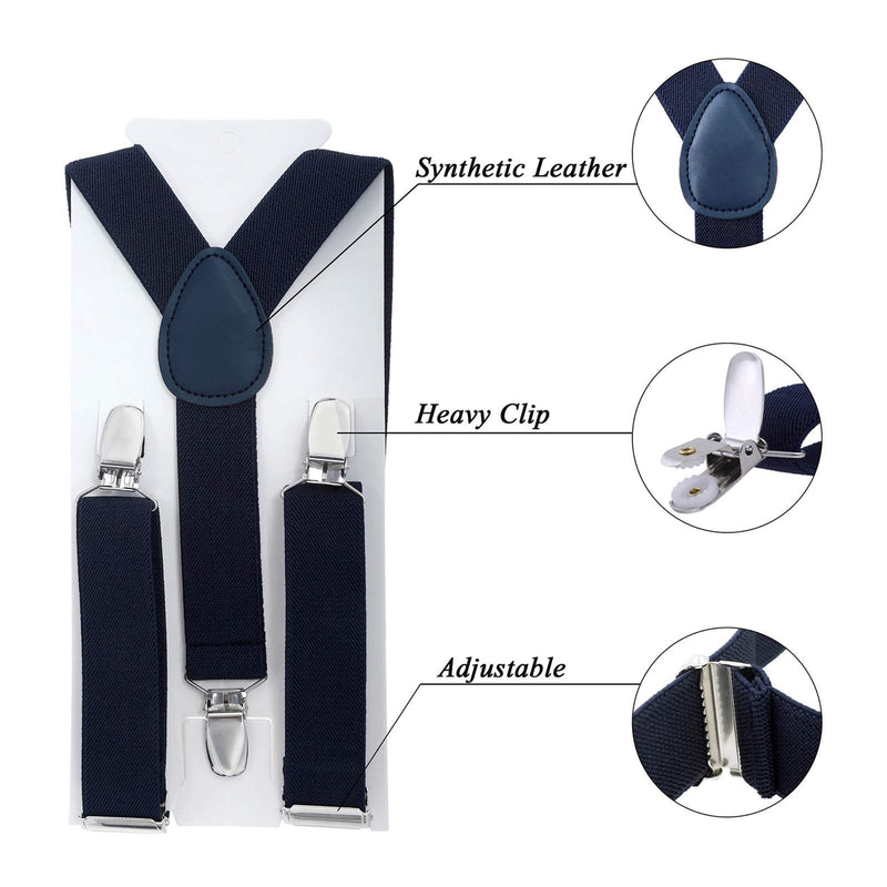 [Australia] - Kids Suspender Bowtie Necktie Sets - Adjustable Elastic Classic Accessory Sets for 6 Months to 13 Year Old Boys & Girls Navy Blue 31.5 Inches (Fit 6 Years to 13 Years) 