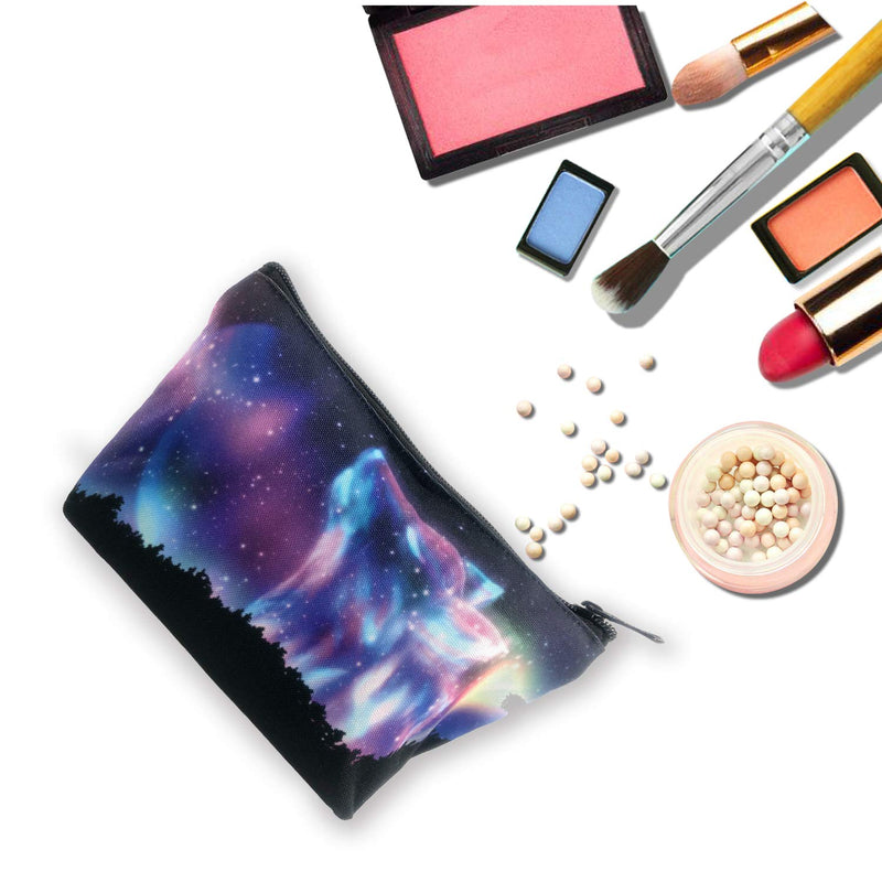 [Australia] - Women Cosmetic bag, Portable Hand-held Travel Makeup Toiletry Pouch Multifunction Organizer Storage Case with Galaxy Forest Wolf Patterns 