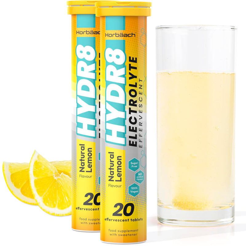 [Australia] - Hydration Tablets with Electrolytes | 2 Pack | 40 Multivitamin Effervescent Tablets | with Vitamin B1, B2, B6 and Minerals | Lemon Flavour | Vegetarian & Vegan | by Horbaach 