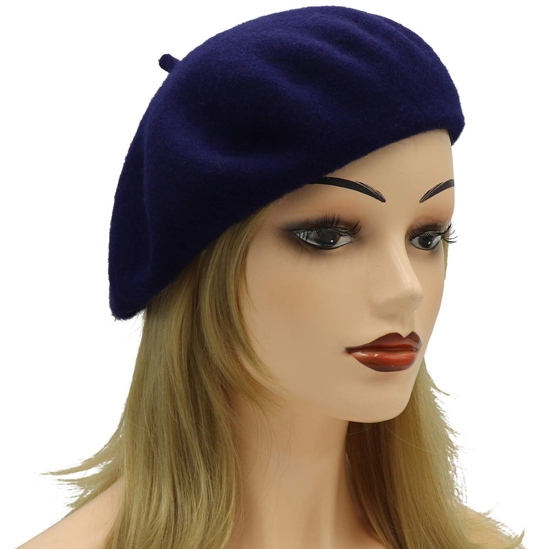 [Australia] - Umeepar Wool French Beret Hat Solid Color Winter Hat for Women Dark Blue 