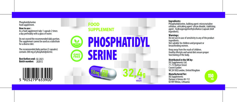 [Australia] - Phosphatidylserine 150mg 120 Vegan Capsules, Certificate of Analysis by AGROLAB Germany, High Strength Supplement, Gluten and GMO Free 