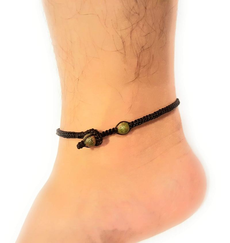 [Australia] - Infinityee888 Unakite Anklet Bracelet Macrame Braided Woven Wax Cord Adjustable Anklet for Men, Women, teengirls -NYAKUK1 
