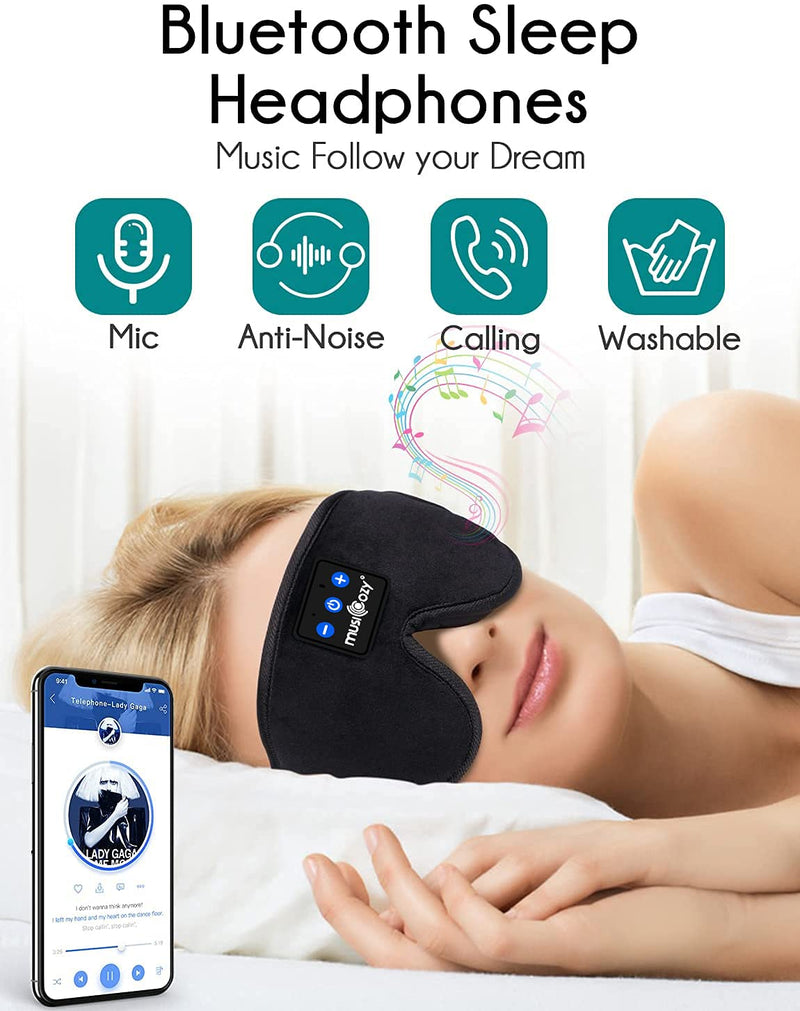 [Australia] - Bluetooth Sleep Mask,Upgraded Musicozy 3D Sleep Headphones Eye Mask with Headphones for Men & Women,Wireless Music Sleep Mask Sleeping Headphones for Travel/Nap/Yoga/Meditation/Night/Relaxation Black 