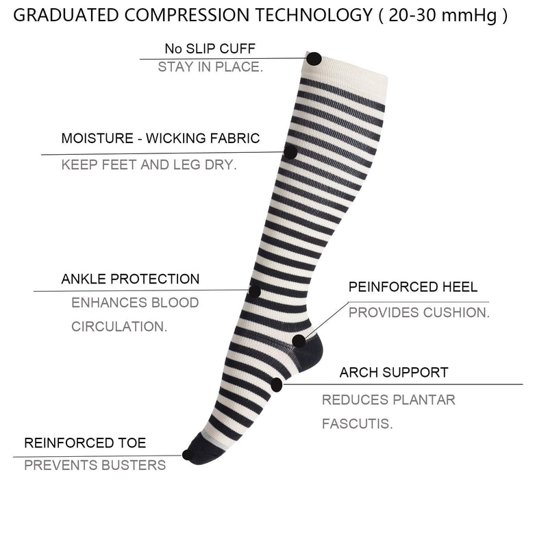 [Australia] - Compression Socks for Men & Women (4Pair) Non-Slip Long Tube Support Stocking Ideal for Running,Nurse,Travel,Flight, Pregnancy, 15-25mmHg S-M Beige 