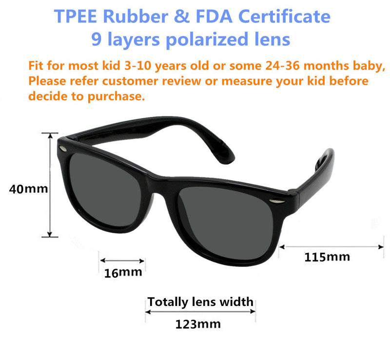 [Australia] - Kids Flexible Polarized Sunglasses for Boys Girls Age 3-10 with Straps Black 