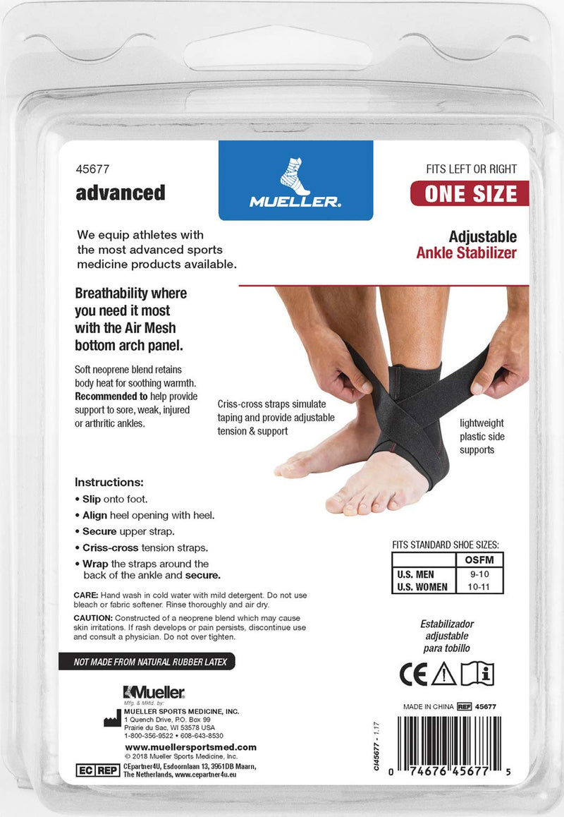 [Australia] - Mueller Sports Medicine Adjustable Ankle Stabilizer, For Men and Women, Black, One Size Fits Most 