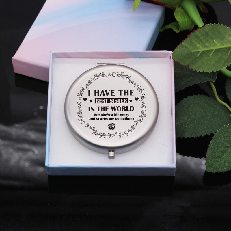 [Australia] - Muminglong Sister Gifts Frosted Compact Mirror for Sister from Sister,Brother, Birthday, Wedding Gifts Ideas for Sister-Best Sister (Silver) Silver 