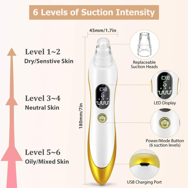 [Australia] - Blackhead Remover Vacuum, WOSUK 2020 Newest Pore Cleaner Rechargeable 6 Levels Strong Suction Pore Vacuum and 6 Replacement Probes Electric Blackhead Comedone Extractor Acne Removal Tool For Nose Face 