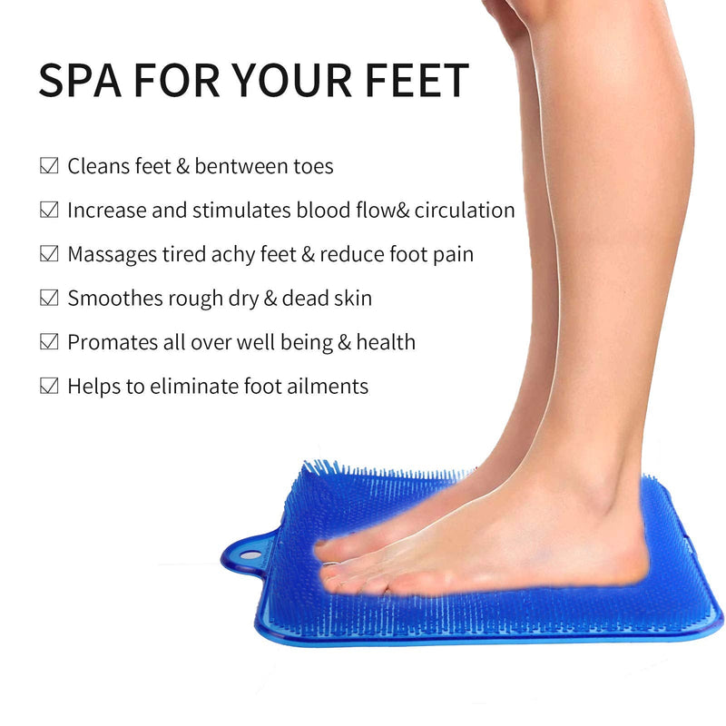 [Australia] - Newthinking Large Shower Foot Massager Scrubber, Foot Scrubber Mats with Non-Slip Suction Cups, Foot Massager Cleaner Brush for Foot Care, Shower or Bathtub (Blue) Blue 