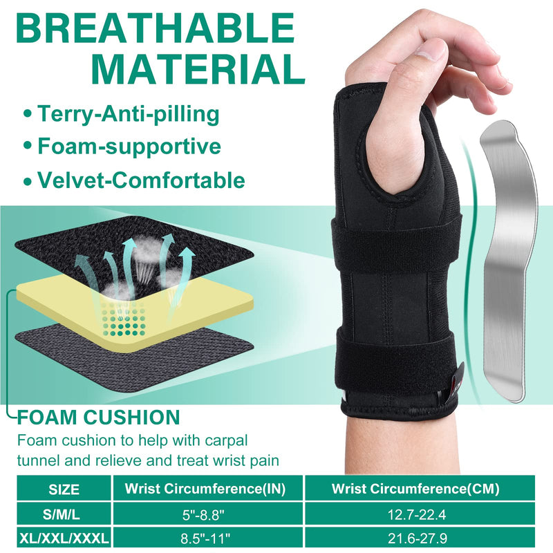 [Australia] - NEENCA Wrist Brace, Adjustable Night Sleep Wrist Support Brace with Splints, Palm Wrist Orthosis without thumb - Fits Both Hands - Help With Carpal Tunnel, Relieve and Treat Wrist Pain or Injuries XL/XXL/XXXL 