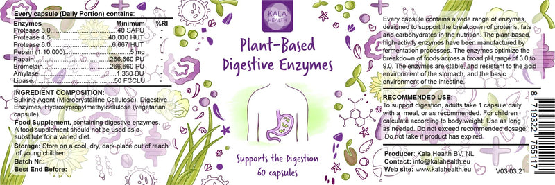 [Australia] - Plant-Based Digestive Enzymes by Kala Health – Plant Based high-Activity enzymes from Fermentation – Stable enzymes That Resist Stomach Acid for Optimal Intake – optimizes The Breakdown of Food (60) 
