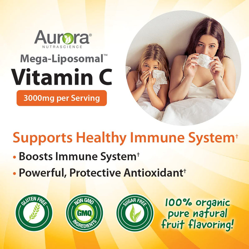 [Australia] - Aurora Nutrascience, Mega- Liposomal Vitamin C, 3,000 mg per Serving, Gluten Free, Non-GMO, Sugar Free, High Absorption, Fat Soluble Vitamin C, Immune System Support, 16 oz (480 mL) 16 Fl Oz (Pack of 1) 