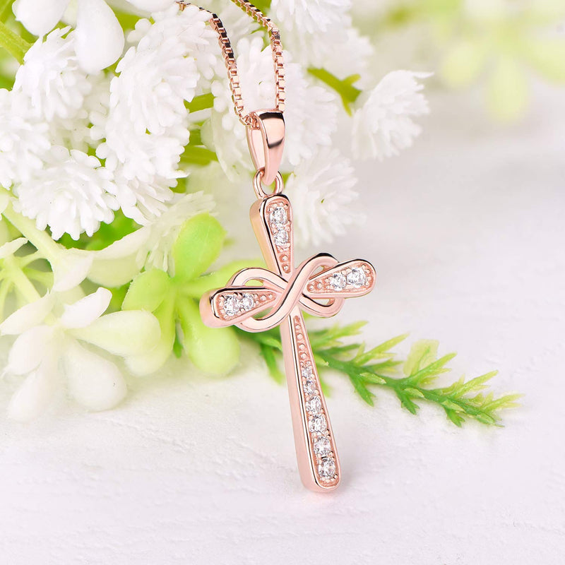 [Australia] - YL Cross Necklace 925 Sterling Silver Infinity Pendant Religious Jewelry Christian Baptism Gift 4-diamond-Apr-all 18k rose gold 