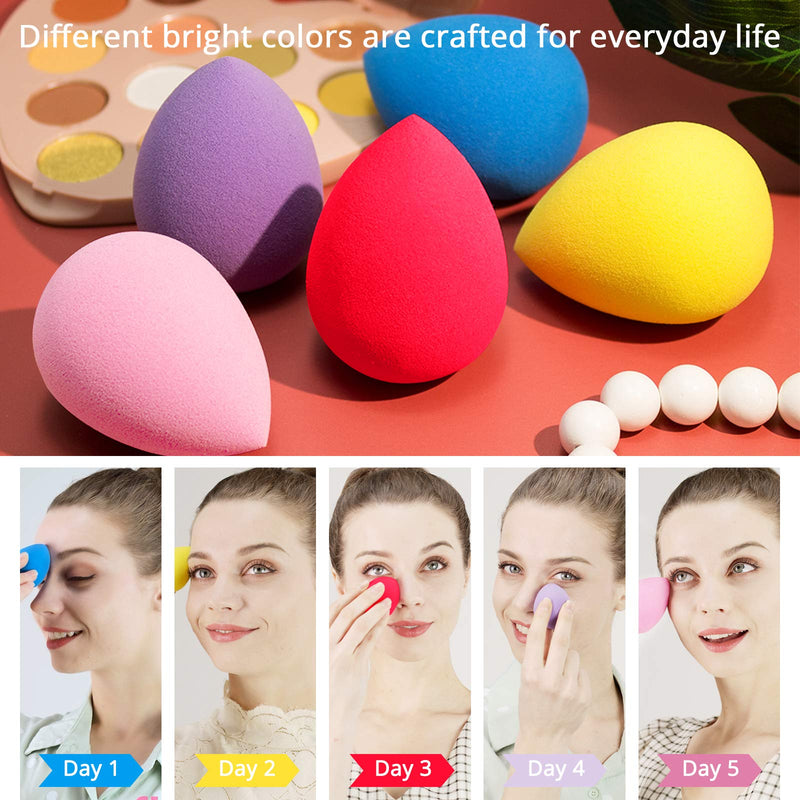 [Australia] - BEAKEY 5 Pcs Makeup Sponge Set Blender Beauty Foundation Blending Sponge, Flawless for Liquid, Cream, and Powder, Multi-colored Makeup Sponges 5pcs multi-colored sponges 