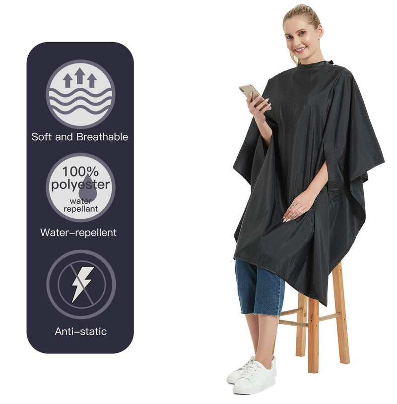 [Australia] - Hair Cutting Cape with Snaps Closure, Salon Hairdressing Styling Barber Cape with Hand Holes-51 x 58 Inches, Black 