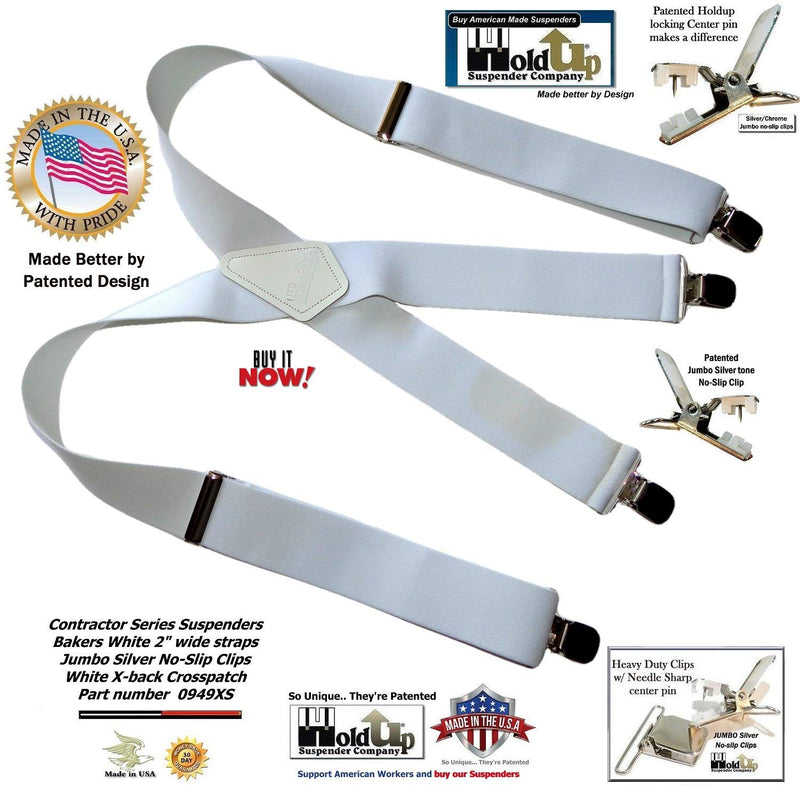 [Australia] - Holdup Contractor Series 2" X-back Work Suspenders with Patented No-slip Clips Bakers White 