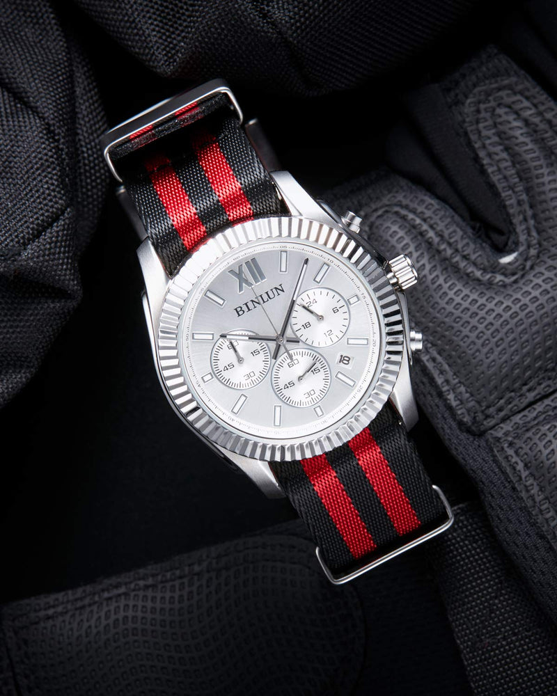 [Australia] - BINLUN Nylon Watch Band Multicolor Replacement Watch Straps for Men Women 18mm Black& Red 