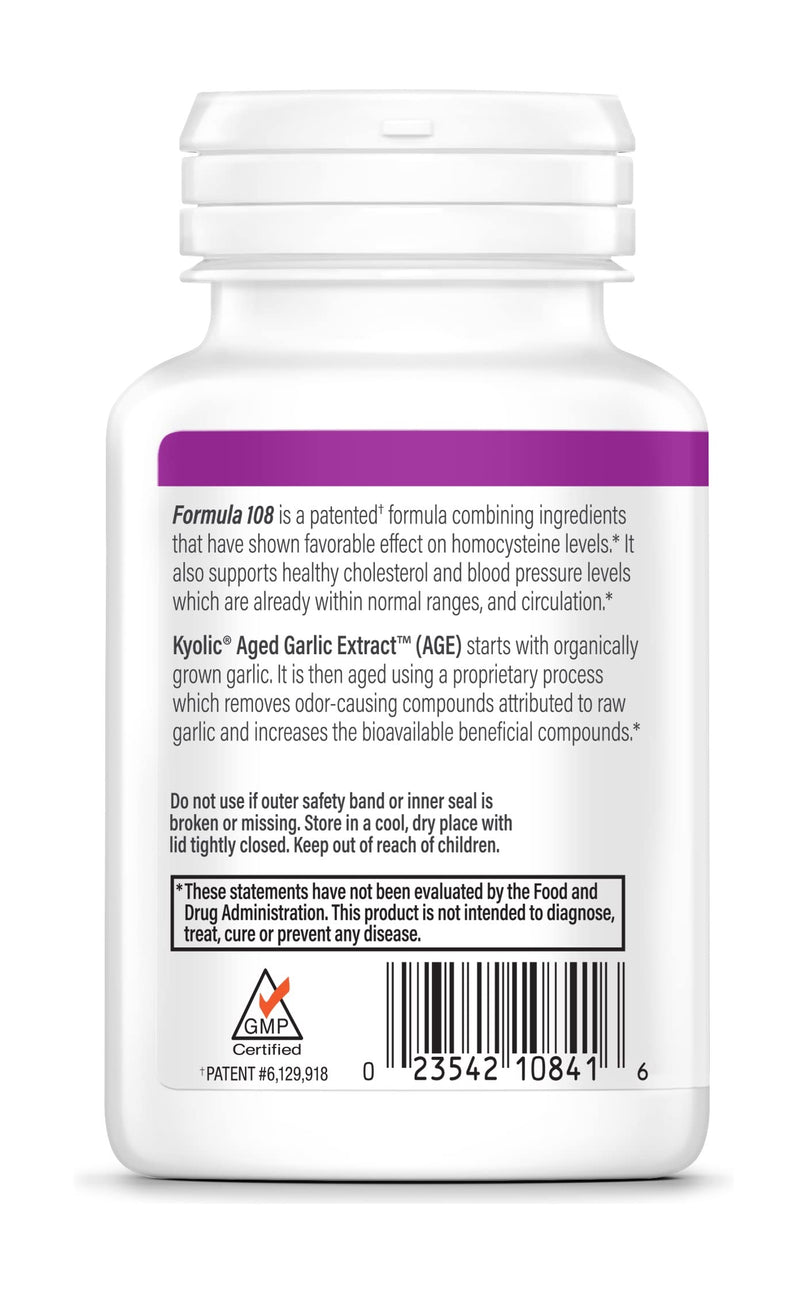 [Australia] - Kyolic Aged Garlic Extract Formula 108, Total Heart Health, 100 Capsules Formula 108 Capsules 100 Count (Pack of 1) 