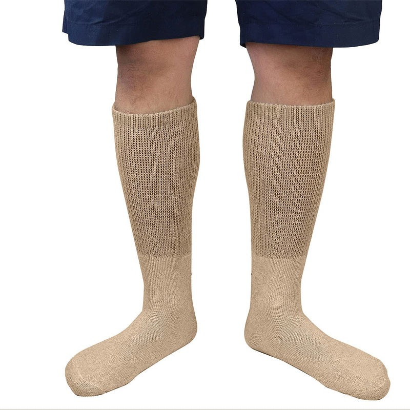 [Australia] - Falari 3-Pack Physicians Approved Diabetic Socks Cotton Non-Binding Loose Fit Top Help Blood Circulation 9-11 Crew Length - Khaki 