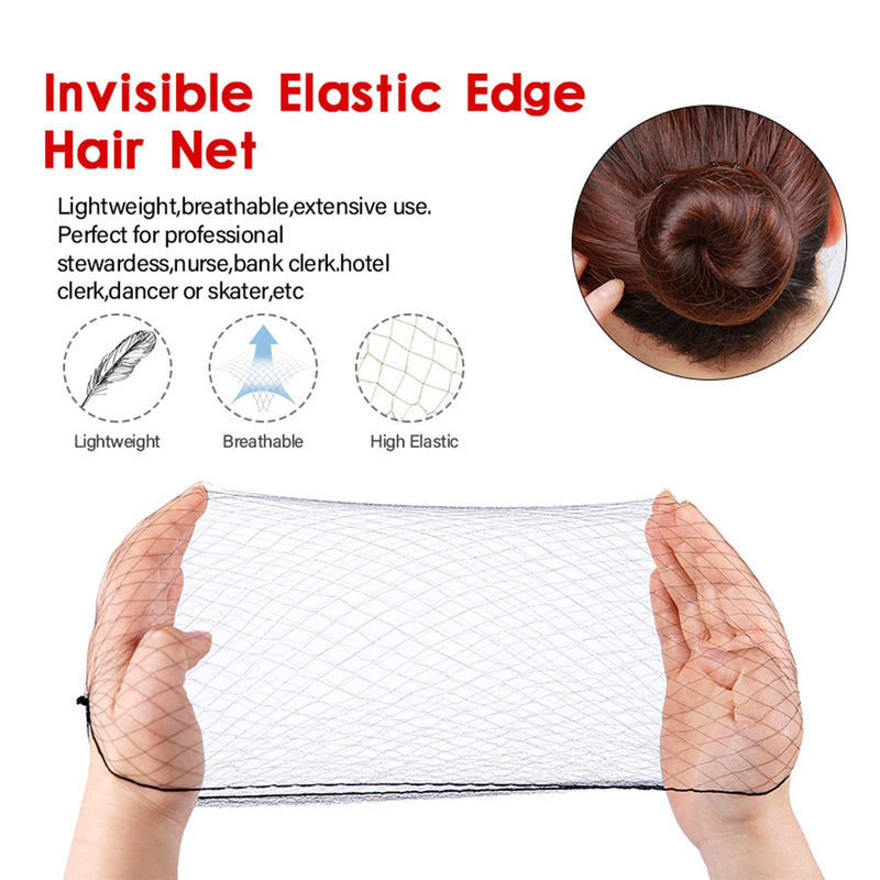 [Australia] - 24 Pack Invisible Hair Net Elastic Edge Mesh Stretch Hair Nets for Women Bun, Hair Nets for Catering, Hair Styling Hair Bun Accessories, 50cm(Individual Package Black) 