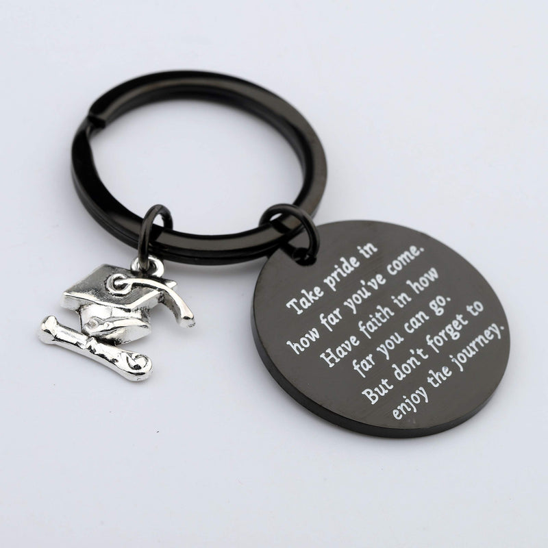 [Australia] - FUSTMW Graduation Gift Take Pride in How Far You Have Come Keychain Inspirational Letters Graduates Gifts for Him/Her Black 