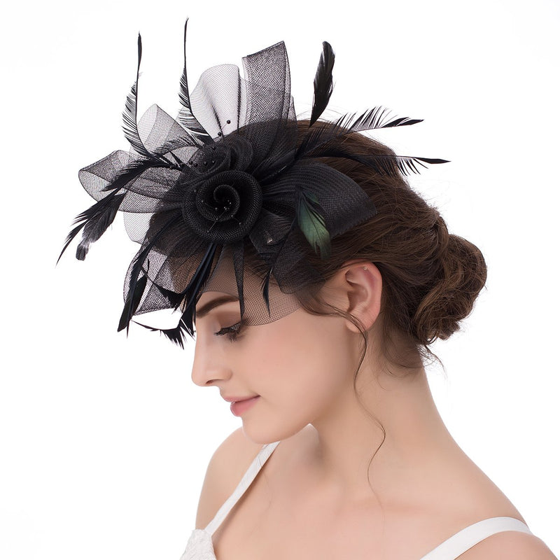 [Australia] - Abaowedding Feather Fascinator Cocktail Party Hair Clip Pillbox Hats C Black 