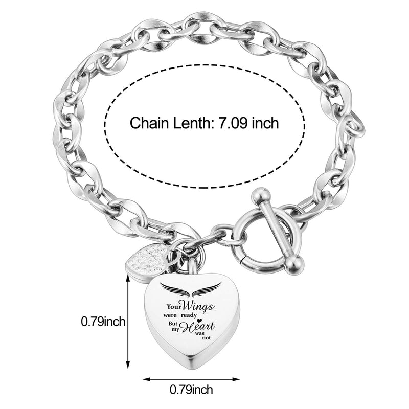 [Australia] - XIUDA Urn Bracelet for Ashes Heart Locket Cremation Bracelet Ashes Holder Bangle Link Chain Women Men silver 