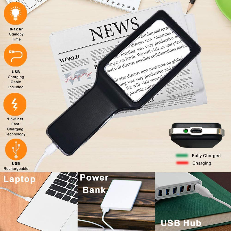 [Australia] - [Rechargeable] 4X Magnifying Glass with [10 Anti-Glare & Fully Dimmable LEDs]-Evenly Lit Viewing Area-The Brightest & Best Reading Magnifier for Small Prints, Low Vision Seniors, Macular Degeneration 