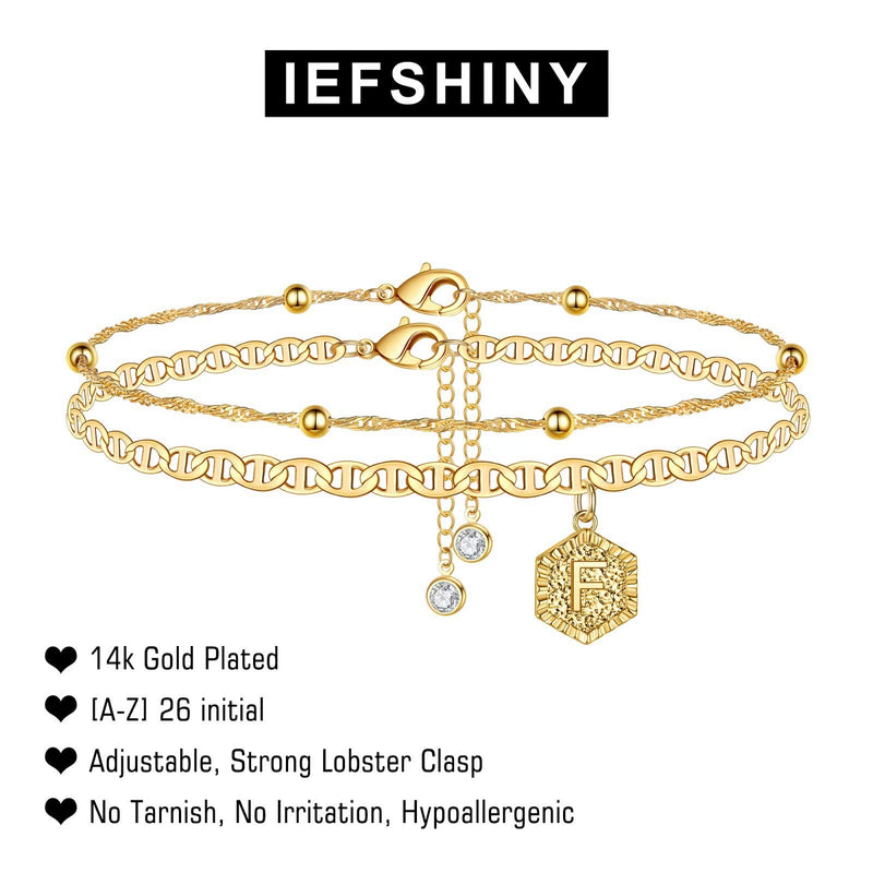 [Australia] - IEFSHINY Ankle Bracelets for Women Initial Anklet, 2pcs Mariner Chain Layered 14K Gold Plated Letter Anklet Initials Cute Summer Anklets Ankle Gold Anklets Bracelets for Women Girls A 
