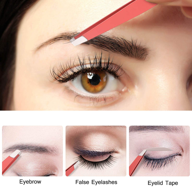 [Australia] - Tweezers Set, 4Pcs Eyebrows Tweezers and a Pair of Scissor with Leather Case, Great Precision for Eyebrow, Ingrown Hair, Splinter, Facial Hair Removal By HAWATOUR - Multi-Color 