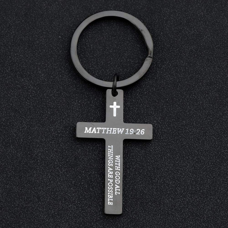 [Australia] - KUIYAI Matthew 19:26 with God All Things are Possible Cross Religious Keychain Christian Gift Bible Verse Inspirational Keyring Black keychain 
