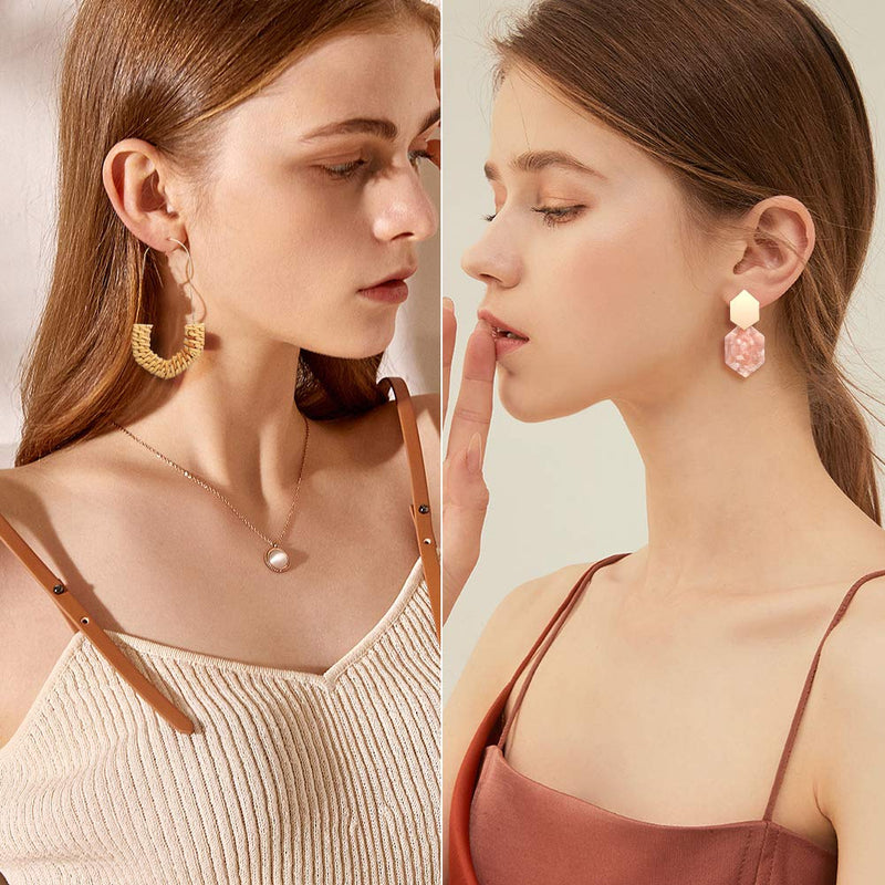 [Australia] - FIFATA 18 Pairs Statement Rattan Earrings for Women Girls Fun Acrylic Hoop Drop Dangle Earrings Fashion Resin Jewelry Set Hypoallergenic for Sensitive Ears 