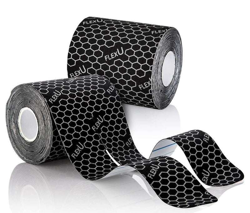 [Australia] - FlexU 50%-100% Wider Than The Competition Kinesiology Tape Ultra-Wide 3" or 4" Pre-Cut Y Shape 1 Roll 4"X10" precut Y shape and 1 Roll 2" Uncut Black 