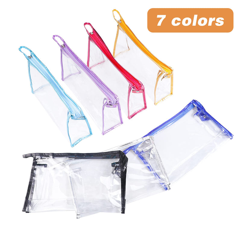 [Australia] - Clear Makeup Bag, QKURT Transparent Clear Toiletry Bags with Strong Zips, Portable PVC Clear Travel Cosmetic Bag for Men Woman Holiday, Travel, Bathroom| 7 Colours Transparent Bags 