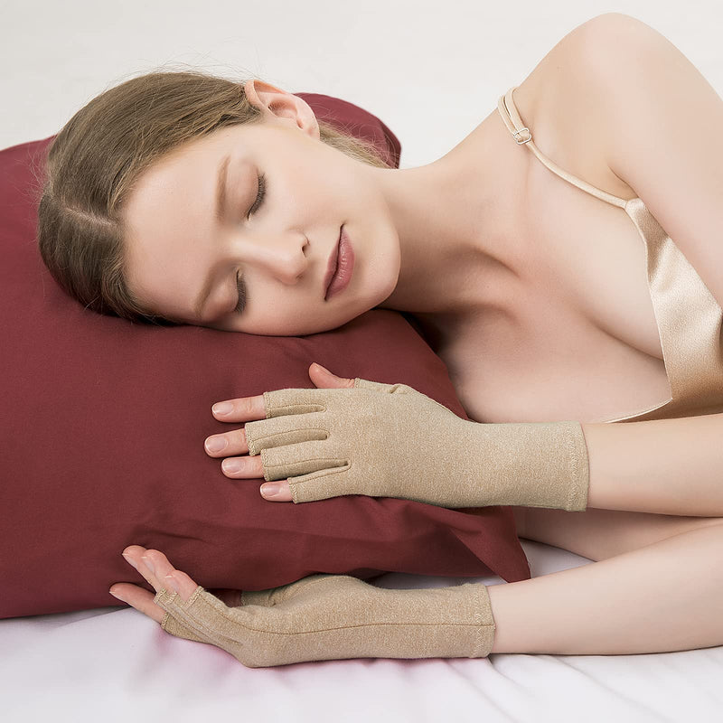 [Australia] - 2 Pairs Arthritis Compression Gloves for Relieve Rheumatoid Arthritis, Osteoarthritis, Carpal Tunnel, Joint Pain, Open Fingerless Gloves, Fit for Women and Men to Daily Work and Computer Typing (Coffee, Small) Coffee 