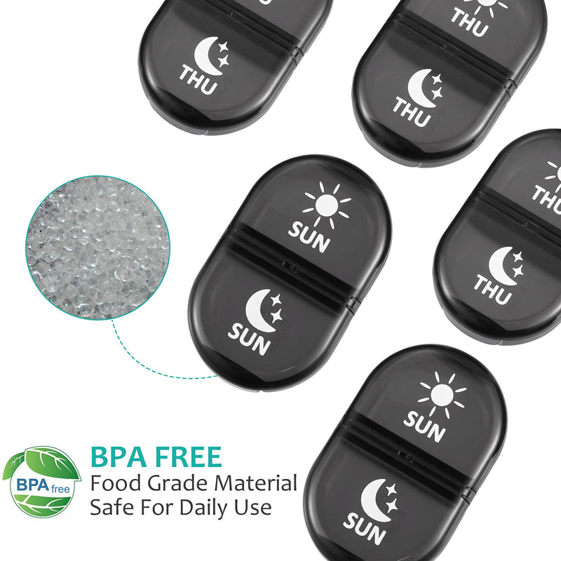 [Australia] - Fullicon Pill Box Organiser 2 Times A Day, Portable 7 Day Pill Boxes, Tablet Organiser with Large Compartments for Medicine, Medication, Vitamin, Supplement and Fish Oil Supplements (Black) B - Black 