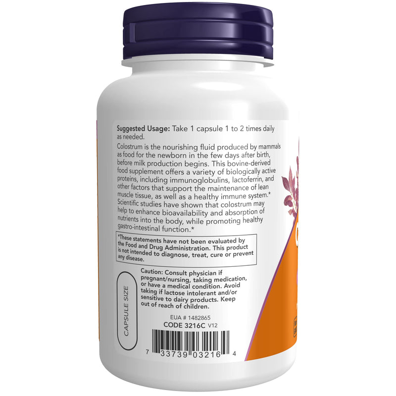 [Australia] - NOW Supplements, Colostrum 500 mg, Naturally occurring Immunoglobulins and Lactoferrin, 120 Veg Capsules 