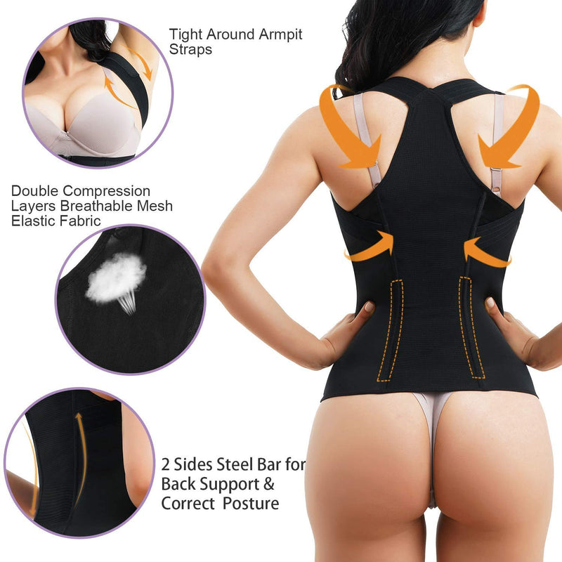 [Australia] - Gotoly Women's Back Braces Waist Trainer Vest Posture Corrector for Spinal Neck Shoulder Back Support Tummy Control Body Shaper Black XXL 
